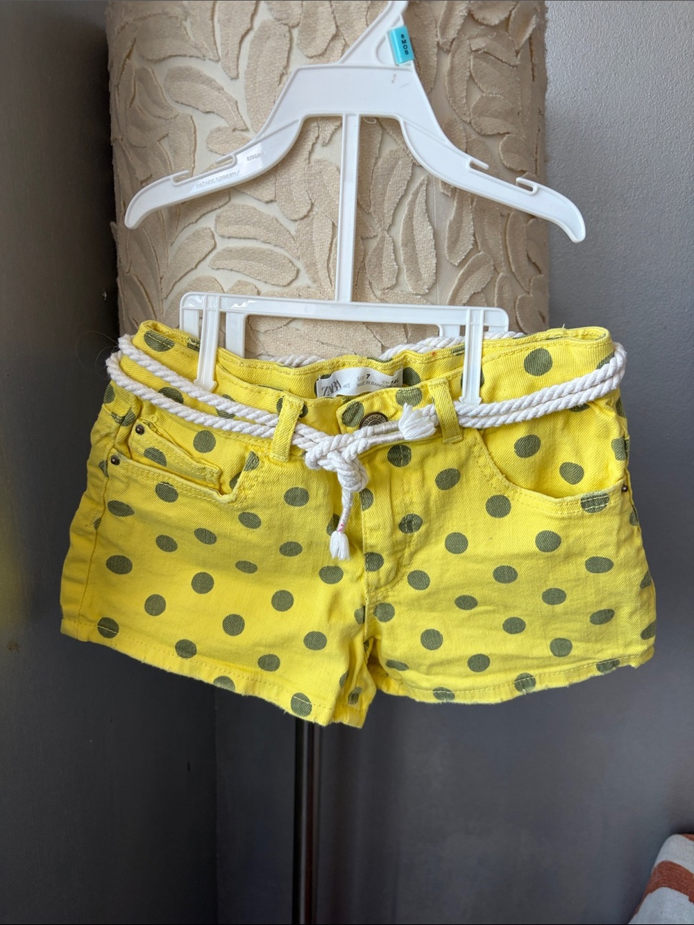 Zara Yellow Polka Dot Jean Shorts with Rope Belt